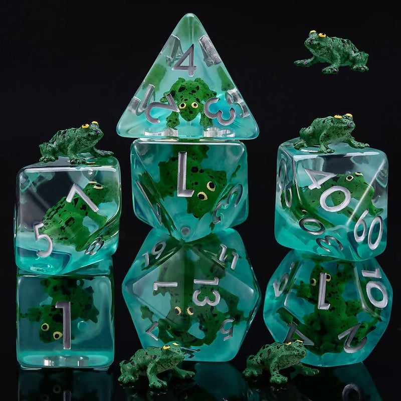 weyano DND Resin Frog Dice Set, Animal Polyhedral Dice for Dungeons and Dragons, RPG, MTG D&D 7-DIE (D4, D6, D8, D10, D12, D20, D%) for Ages 15 and Up - Image 1